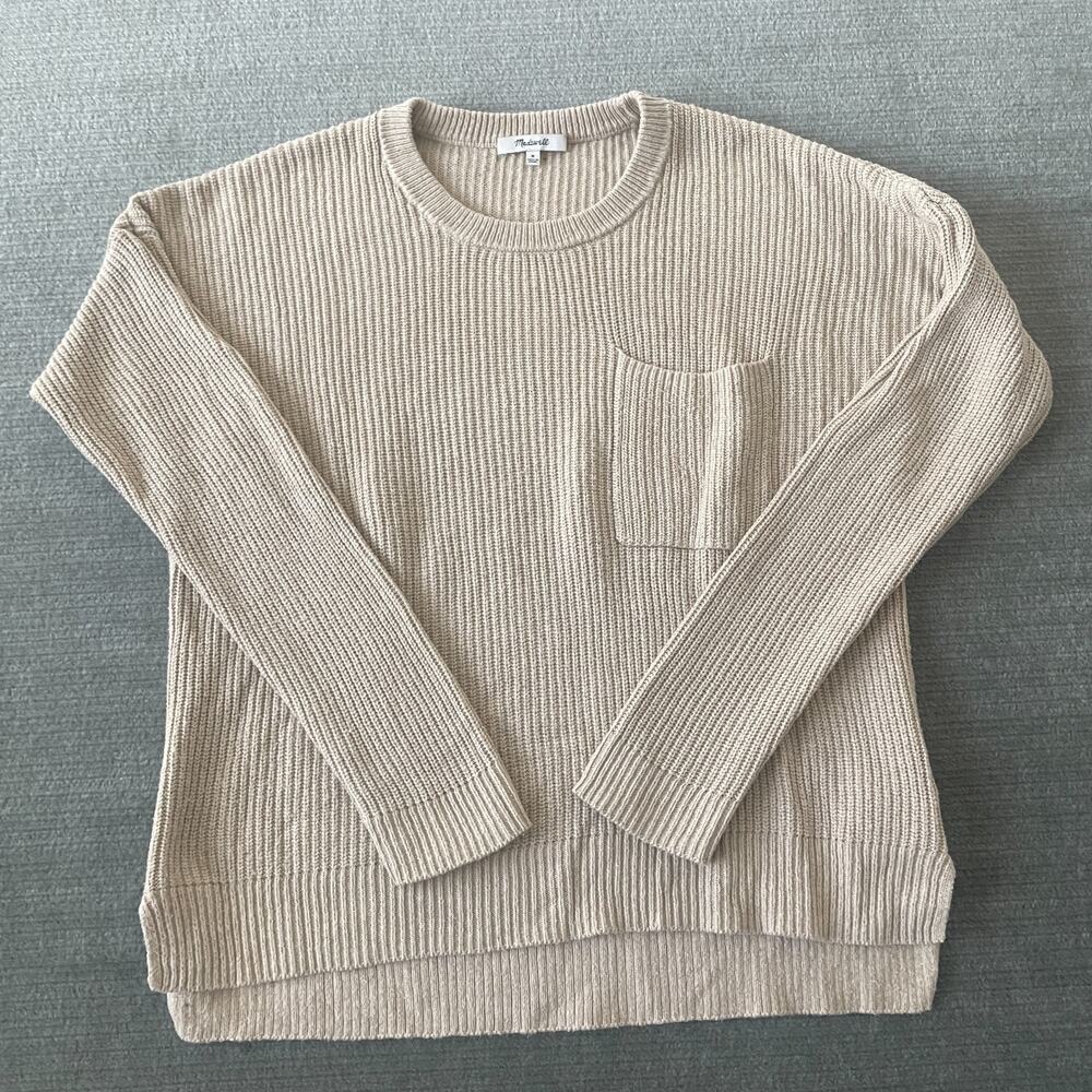 Madewell Sweater Womens M Thompson Pocket Pullover Fawn Beige Cabincore Casual